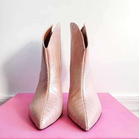 New PARIS TEXAS Iridescent Moc Croco Rounded Stiletto Ankle Boot Barbie Pink 8.5 - Picture 8 of 15